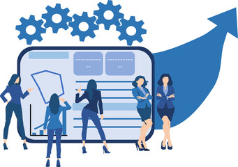 明るい未来へ向かって頑張る女性たちのイラスト