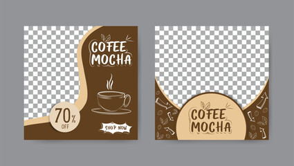 Collection of coffee shop social media post templates. Square banner design background.