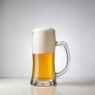 Glass mug of cold beer with foam