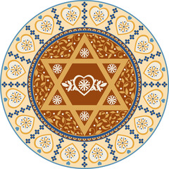 Retro Jewish Artwork with floral and hearts elements
