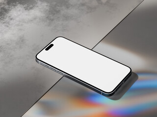 Phone mockup on gray background, with bright caustics.