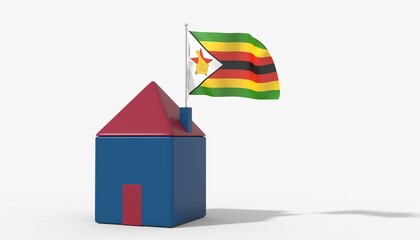 Casa 3D con bandiera al vento Zimbabwe sul tetto