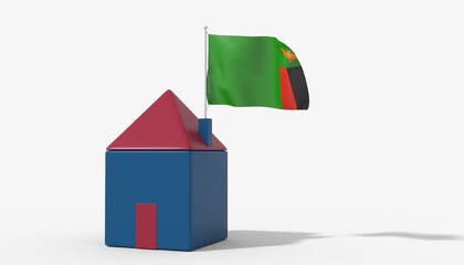 Casa 3D con bandiera al vento Zambia sul tetto