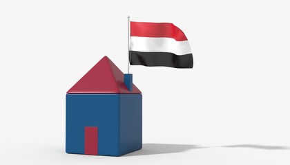 Casa 3D con bandiera al vento Yemen sul tetto