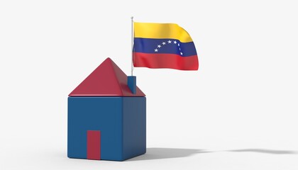 Casa 3D con bandiera al vento Venezuela sul tetto