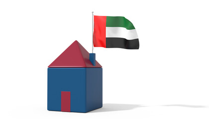 Casa 3D con bandiera al vento United Arab Emirates sul tetto