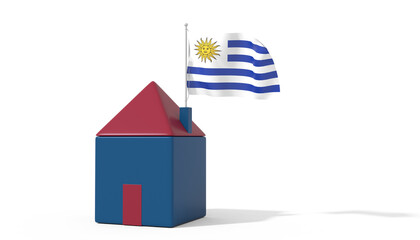 Casa 3D con bandiera al vento Uruguay sul tetto