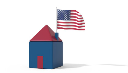 Casa 3D con bandiera al vento USA sul tetto