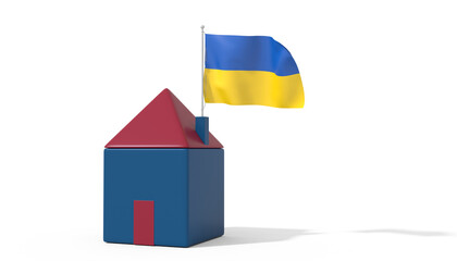 Casa 3D con bandiera al vento Ukraine sul tetto