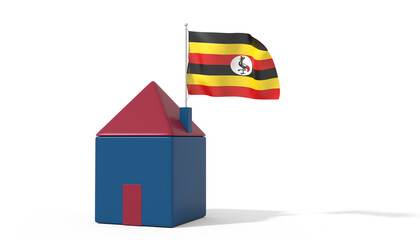 Casa 3D con bandiera al vento Uganda sul tetto