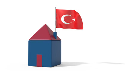 Casa 3D con bandiera al vento Turkey sul tetto