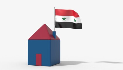 Casa 3D con bandiera al vento Syria sul tetto