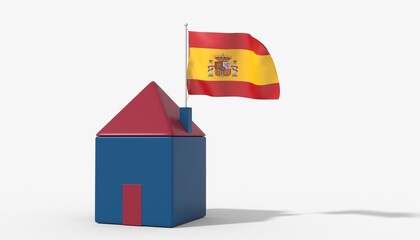 Casa 3D con bandiera al vento Spain sul tetto