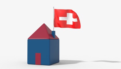 Casa 3D con bandiera al vento Switzerland sul tetto