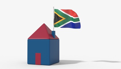 Casa 3D con bandiera al vento South Africa sul tetto