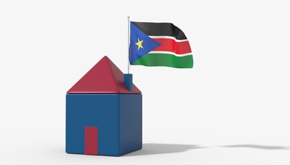 Casa 3D con bandiera al vento South Sudan sul tetto