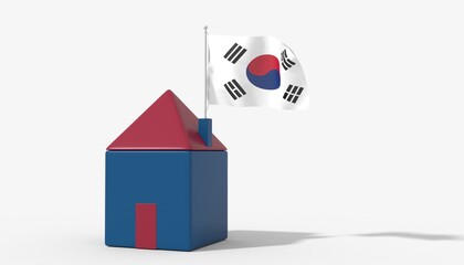 Casa 3D con bandiera al vento South Korea sul tetto