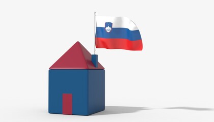 Casa 3D con bandiera al vento Slovenia sul tetto
