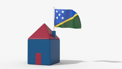 Casa 3D con bandiera al vento Solomon Islands sul tetto