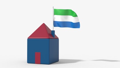 Casa 3D con bandiera al vento Sierra Leone sul tetto