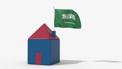 Casa 3D con bandiera al vento Saudi Arabia sul tetto