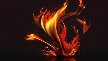 Abstract Red and golden 3d flame of fire on Dark background
