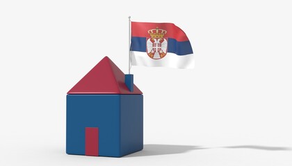 Casa 3D con bandiera al vento Serbia sul tetto