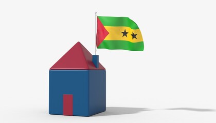 Casa 3D con bandiera al vento Sao Tome sul tetto