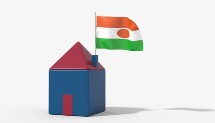Casa 3D con bandiera al vento Niger sul tetto