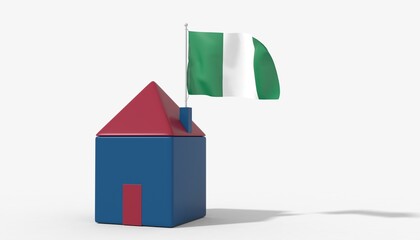 Casa 3D con bandiera al vento Nigeria sul tetto
