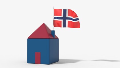Casa 3D con bandiera al vento Norway sul tetto