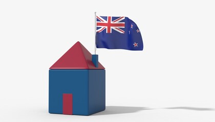 Casa 3D con bandiera al vento New Zealand sul tetto