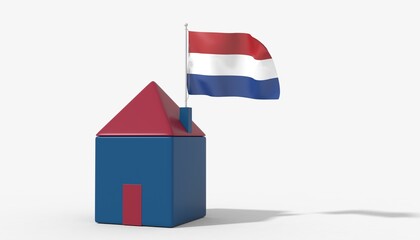 Casa 3D con bandiera al vento Netherlands sul tetto