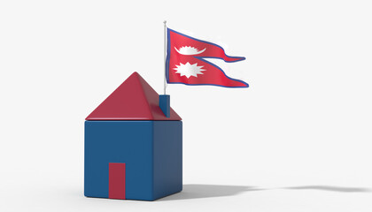 Casa 3D con bandiera al vento Nepal sul tetto