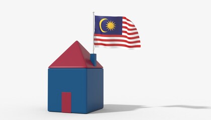 Casa 3D con bandiera al vento Malaysia sul tetto