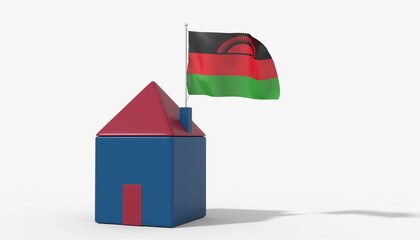 Casa 3D con bandiera al vento Malawi sul tetto