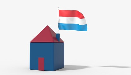 Casa 3D con bandiera al vento Luxembourg sul tetto