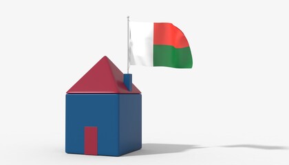 Casa 3D con bandiera al vento Madagascar sul tetto
