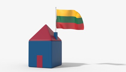 Casa 3D con bandiera al vento Lithuania sul tetto