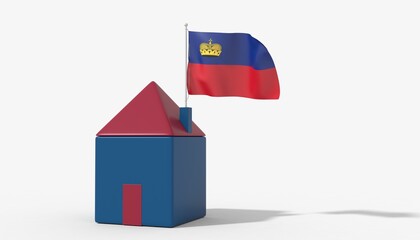 Casa 3D con bandiera al vento Liechtenstein sul tetto