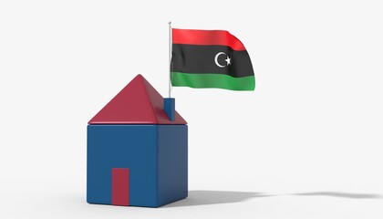 Casa 3D con bandiera al vento Libya sul tetto