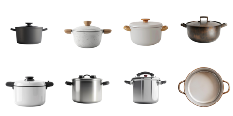 Pot set collection in 3d png transparent using for presentation.