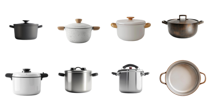 Pot set collection in 3d png transparent using for presentation.