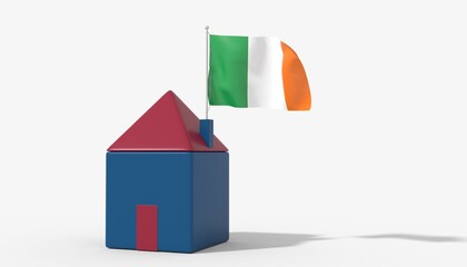 Casa 3D con bandiera al vento Ireland sul tetto