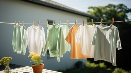 A shot of clothes drying line outdoor hanger Generative AI