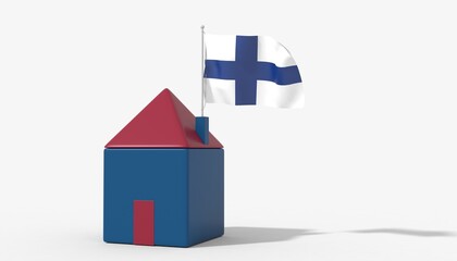 Casa 3D con bandiera al vento Finland sul tetto