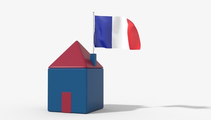 Casa 3D con bandiera al vento France sul tetto