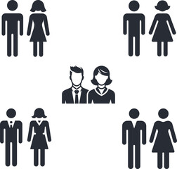 family silhouettes set, Set of vector men and women with business avatar profile picture