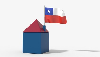 Casa 3D con bandiera al vento Chile sul tetto