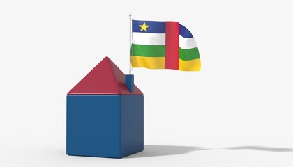 Casa 3D con bandiera al vento Central African Republic sul tetto